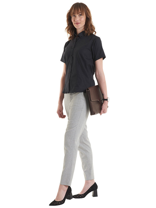 Ladies Pinpoint Oxford Half Sleeve Shirt 3XL / Black