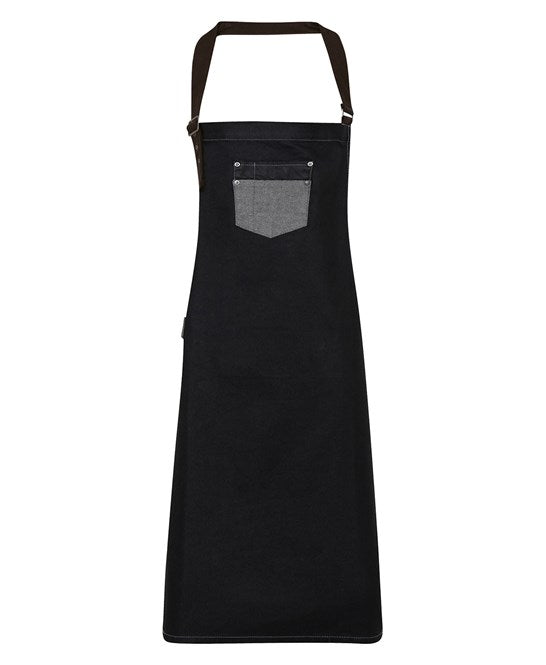 Division waxed-look denim bib apron with faux leather One Size / Black Denim