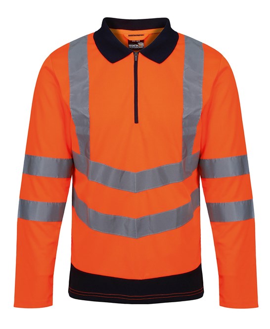 Pro hi-vis ls polo shirt S / Orange/Navy