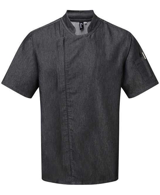 Chef's zip-close short sleeve jacket XS / Black Denim