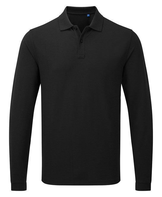 ‘Essential’ unisex long sleeve workwear polo shirt S / Black / Customisable - No