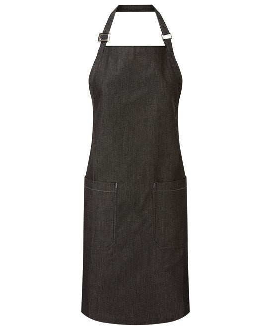Cotton denim bib apron, organic and Fairtrade certified One Size / Black Denim