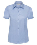 Women's short sleeve herringbone shirt XS / Light Blue
