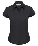 Women's cap sleeve polycotton easycare fitted poplin shirt XS. / Black