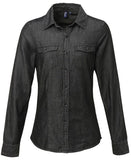 Women's jeans stitch denim shirt XS / Black Denim