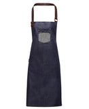 Division waxed-look denim bib apron with faux leather